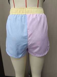 กางเกงขาสั้นลายทางสำหรับผู้หญิงกางเกงลำลองสำหรับฤดูร้อนกางเกงขาสั้นเอวสูงยืดตรงตรงสีเข้าคู่กับกางเกงทรงหลวม - Product Image 5