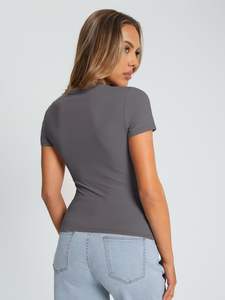 Camisetas de talla grande informales para mujer, Camisetas Básicas de manga corta ajustadas, Camiseta corta suave con cuello redondo, ropa bonita de moda para gimnasio de verano - Product Image 5