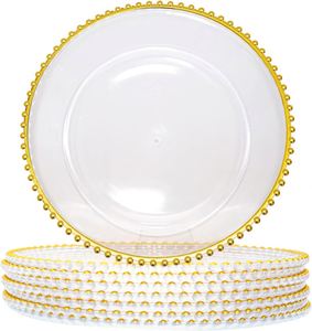 Assiettes de présentation en plastique acrylique, 13 pouces, pour dîner, mariage, fête, événement (perles dorées) - Product Image 1
