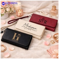 Dompet Kulit Sintetis yang Dapat Diukir Laser, Hadiah Hari Ibu, Dompet Wanita dengan Personalisasi Laser, Dompet Panjang Kulit Sintetis Besar