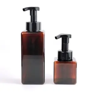 Grande quadrato 250ml 280ml 650ml bottiglie da viaggio verde marrone schiuma pompa contenitore Shampoo in plastica con cura della pelle del corpo di PET ricaricabile
