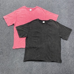 Camiseta de Algodón 100% Slub con Lavado Ácido, Estilo Vintage, Oversize, con Bordes Rizados, Lisa, Suave, con Impresión de Logotipo Personalizado, para Hombre - Product Image 4