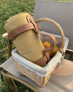 Couverture de camp de pique-nique en toile de coton de couleur unie Portable avec sangle en cuir pour la plage et le camping en plein air tapis en gros - Product Image 5