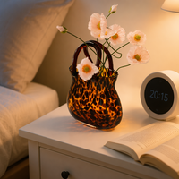Vase en verre ambré effet écaille de tortue, double poignée, forme sac à main imprimé léopard, vase à fleurs, décoration de table vintage de luxe léger