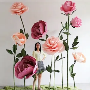 J-285 New design 40cm/50cm Giant self-standing pink color paper roses flower for wedding event party Valentine's Day decor
