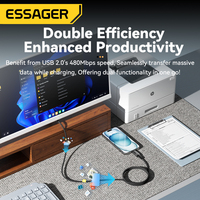 Kabel Data ESSAGER ES-X45 USB2.0 1M 2M PD 240W USB C ke USB C Pengisian Cepat 480Mbps untuk Perangkat iPhone dan Android