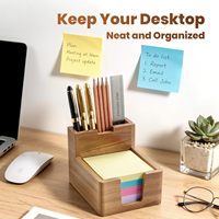 Support de notes adhésives en bois d'acacia en forme de cube avec fente pour stylo, distributeur de notes adhésives 3x3 pour bureau, organiseur de rangement antidérapant
