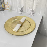 Plat de Service Rond Doré Scintillant Décoratif, Napperon de Table, Assiettes de Présentation Dorées en Plastique de Haute Qualité pour Mariage, Hôtel et Fêtes