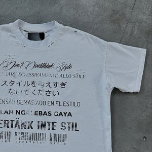 T-shirt Homme Streetwear Personnalisé Effet Vieilli Coupe Boxy Bords Bruts Délavé Acide Style Vintage Court 100% Coton Hip Hop - Product Image 3