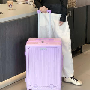 Valise cabine à ouverture frontale 24 pouces avec porte-gobelet, roues pivotantes, antichoc, verrouillable, unisexe, couleur unie, pour voyage - Product Image 3