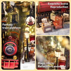 Kit d'insertion d'étagère <span class=keywords><strong>de</strong></span> recoin <span class=keywords><strong>de</strong></span> livre <span class=keywords><strong>de</strong></span> <span class=keywords><strong>gare</strong></span> <span class=keywords><strong>de</strong></span> train en bois 3D DIY Kit <span class=keywords><strong>de</strong></span> modèle miniature étagère avec serre-livres lumineux pour cadeaux d'anniversaire - Product Image 6