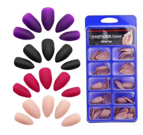 Nails Matte Tip Nails Pointed Sharp Black Red Purple Artificial 100ピース/箱Detachable Colorful False Nails