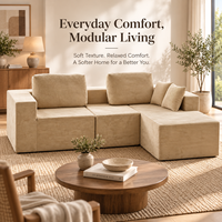 Canapé modulaire en forme de L en velours côtelé PU doux et confortable avec assise profonde et coussins de dossier de soutien pour hôtel et salon