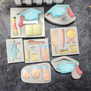 Graduation Silicone Molds Set With Caps Book Scrolls Owls For Cake Decorating Fondant Chocolate DIY - Product Image 1