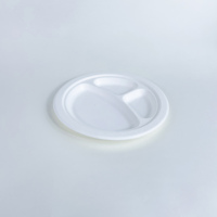 Assiettes rondes jetables biodégradables en bagasse de canne à sucre blanches à 3 compartiments de 10 pouces