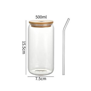 Verres réutilisables en bambou avec couvercle, type Mason Jar, 350 ml, transparents, pour boire avec pailles - Product Image 2