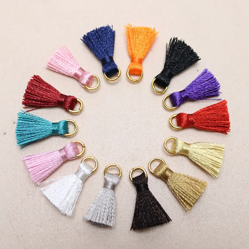 Wholesale 2cm Multi Mini Polyester Silk Tassels DIY Jewelry Making Accessories Small Tassel With Gold Ring For Earrings Necklace