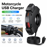 Chargeur universel pour guidon de moto USB-C PD 30W USB-A QC3.0 18W, adaptateur d'alimentation étanche pour motos, ATV, UTV