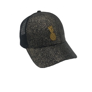 Tùy Chỉnh 6-Bảng Điều Chỉnh Thêu Dứa Mũ Bóng Chày Long Lanh Rhinestone Và Sequin Trucker Hat Với 3D Lưới Vải - Product Image 4