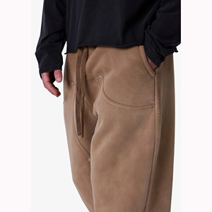 Coulisse in vita 100% cotone cotone traspirante lavato marrone stile occidentale rilassato-fit doppio ginocchio <span class=keywords><strong>pantaloni</strong></span> <span class=keywords><strong>della</strong></span> <span class=keywords><strong>tuta</strong></span> da uomo - Product Image 5