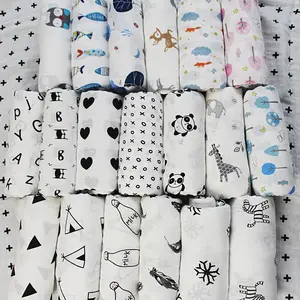 Hot selling 100% Cotton 2ply Cartoon Printed Baby Swaddle Muslin Blanket