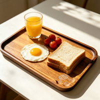 Plateau rectangulaire en bois d'acacia au design mignon, durable et écologique pour desserts et café, idéal pour mariages et fêtes, décoration intérieure