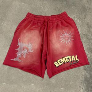 Pantalones Cortos Deportivos de Verano para Hombre, Estilo Jogger, con Bordes Deshilachados, Estampados, de Felpa Francesa, Lavado Ácido, con Pedrería, Diseño de Diseñador - Product Image 1