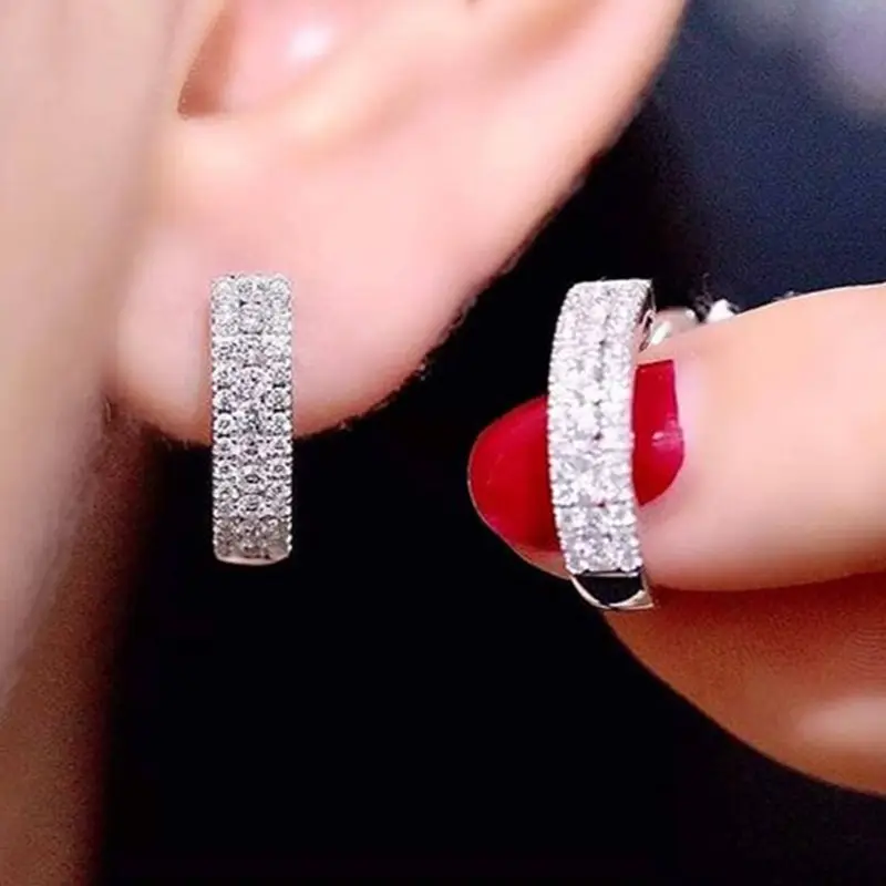 Brincos de prata com clipe de diamante não manchados da moda, brincos de cristal e joias para mulheres como presente