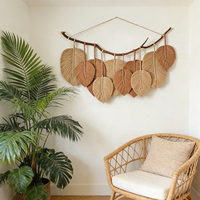 Décoration murale en macramé Wabi Sabi faite à la main, feuilles tissées, art naturel pour chambre à coucher
