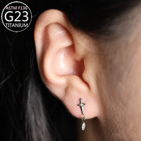 ASTM-F136 Silver Plated Zircon Sword Water Drop Dangle Earrings Piercing Titanium Ear Cartilage Lobe Helix Stud Engagement Gift