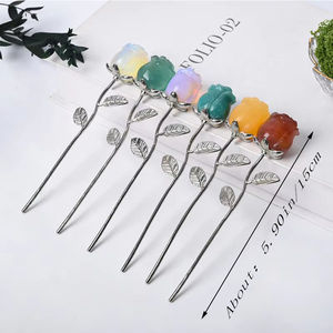 Fleur sculptée en cristal de quartz rose naturel avec tige en argent, artisanat fait main, cristal de guérison, décoration d'intérieur, cadeau - Product Image 2