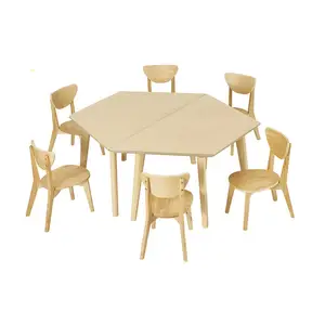 Chaises et Tables en bois combinées, hexagonale, jeu éducatif pour enfants en âge préscolaire,