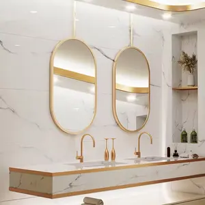 Luxury Design Oval Shape Aluminum Framed Wall Glass Mirror Smart Defogged Touch Control Wall Vanity Mirror With Led Light