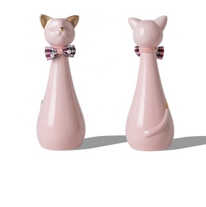 光沢のあるセラミック製の猫の形をしたペット用骨壷、格子縞の蝶結び付き、密封された防湿ペット遺灰用メモリアル容器（子猫用） - Product Image 3