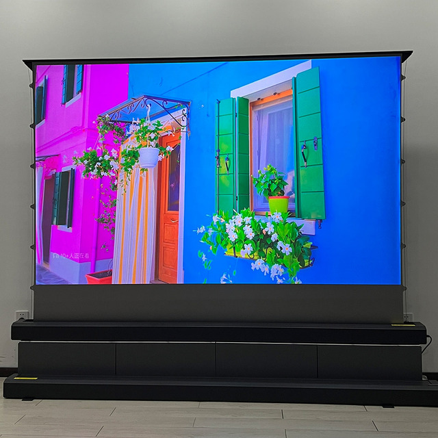 3C Anti-Speckle Electric Floor Rising Projector Screen 100 120 Inch Motorized Pull up 4K HD Home Theater Screen with Remote