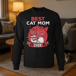 Maglietta a maniche lunghe Best Cat Mom Ever Portal Cat Design nera - Product Image 3