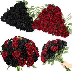 Fleurs artificielles rouges et noires, 36 pétales de <span class=keywords><strong>rose</strong></span> en soie artificielle, longues tiges, pour la Saint-Valentin, bouquet de mariage, décoration de fête à domicile - Product Image 1