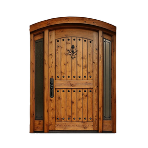 Puerta de entrada rústica de madera maciza Qifan con laterales de vidrio y herrajes de hierro para uso exterior - Product Image 1