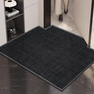 Tapis d'entrée élégant tissé noir rectangulaire antidérapant pour la maison, en lin de couleur unie, entretien facile - Product Image 1