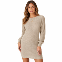 Robe Courte Décontractée en Maille pour Femme – Hiver/Automne – Robe Unie à Manches Longues, Coupe Droite Simple et Tendance, Tissée Naturelle
