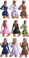 Vêtements de tennis pour femmes de haute qualité, pickleball, badminton, robe slim fit, col carré, vêtements de fitness, ensemble jupe de sport, yoga