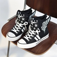 Chaussures décontractées montantes blanches tendance avec design ailes d'ange détachables, baskets de skate en PU à lacets pour hommes et femmes, chaussures streetwear