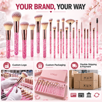 Ensemble de 18 pinceaux de maquillage professionnels scintillants pour fond de teint, anticernes, fard à paupières, pinceaux de mélange, pinceaux cosmétiques en cristal