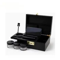 Kit Cadeau Organisateur d'Accessoires Fumeurs Rose en Bois de Bambou : Boîte de Rangement, Plateau à Rouler, Tube, Brosse, Pot