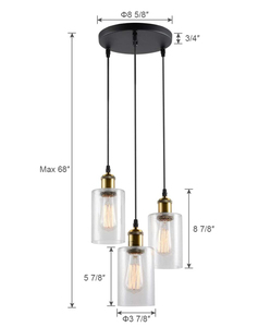 Lámpara Colgante Moderna de Acero Inoxidable Negro con 3 Pantallas de Vidrio, Bombilla E26, Control Remoto, Altura Ajustable para Comedor - Product Image 2