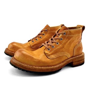 Zapatos de cuero de alta gama para hombre, botas de trabajo de cuero vacuno de primera calidad, botines retro de caña alta. - Product Image 1