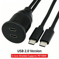 Kabel Ekstensi Panel Mount Tahan Air Dual USB C Threaded Flush Mount 2 USB C Male ke Female
