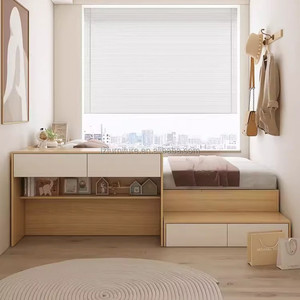 Budget-Friendly Studio Apartment Bed <b>with</b> Built-in <b>Desk</b> & Storage Drawers Compact All-in-One Wooden Bedroom Furniture Set - Product Image 4