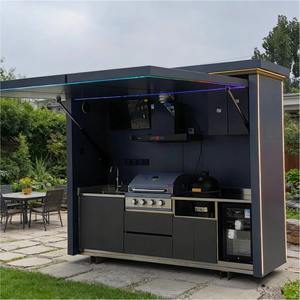 상업용 등급 스테인리스 스틸 야외 주방 아일랜드, 바베큐 그릴, 싱크대 및 냉장고 포함, 호텔 정원 레스토랑용 - Product Image 4