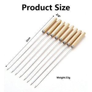Brochettes de barbecue en bois à long manche de haute qualité, brochettes plates en acier inoxydable pour grillades extérieures, écologiques, pour viande - Product Image 2